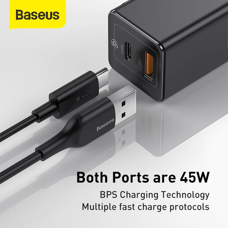 - Baseus GaN Charger 45W PD USB Charger Quick Charge 40 30 Dual USB Phone Charger ForiP For Huawei Mate 10 For Samsung Laptop