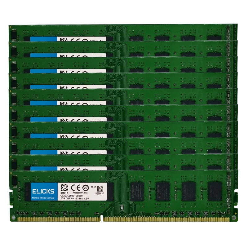 Elicks 10 pces 2gb ddr3 1333mhz pc3-10600u memória de mesa dimm 240 pinos ram 1.5v não-ecc