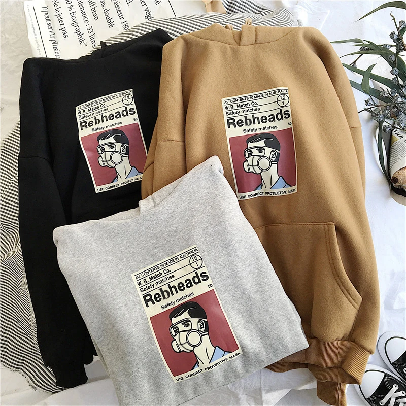 Женская толстовка с капюшоном Ulzzang Harajuku свободная флисовая кофта длинным рукавом