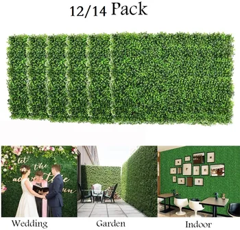 

12/14 Pack Artificial Boxwood Panels Mat Greenery Fence Wall Decorative Hedge Plant for Outdoor Indoor Garden Fence Backyard