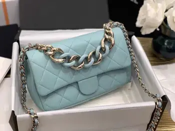 

Classic women's bag luxury high quality glossy leather bag famous designer color chain women's oblique Bag