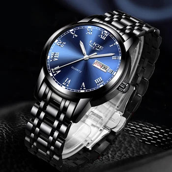 

2020 New Watches Mens LIGE Top Brand Fashion Date Week Male Stainless Steel Waterproof Business Men WristWatch Relogio Masculino