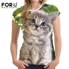FORUDESIGNS футболка Kawaii, Милая футболка с кошачьими мордочками, Женская 3D летняя футболка, повседневные футболки, футболки с коротким рукавом