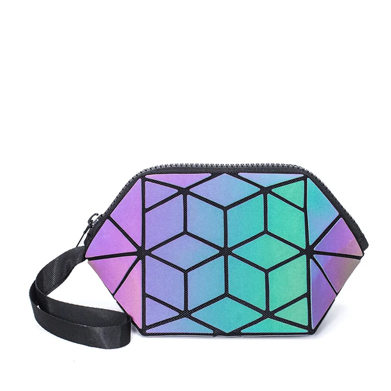 Женская сумочка для косметики из искусственной кожи маленький клатч женский с коротким ремешком косметичка для путешествий Геометрическая Сумка светящийся цвет - Цвет: Luminous-3