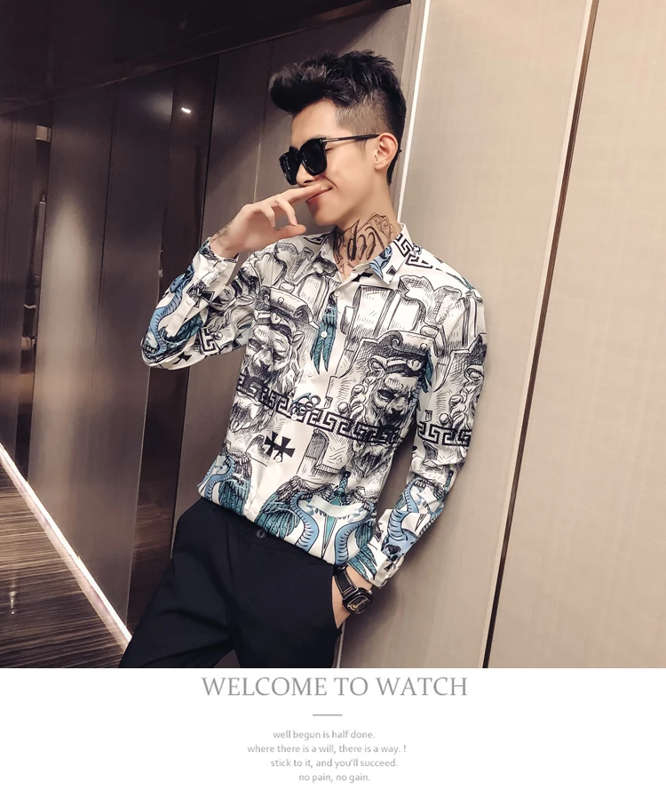 Новая мода горячая Распродажа мужская повседневная Высококачественная приталенная верхняя одежда с принтом, корейский стиль, легкая в уходе рубашка размера плюс M-4xL