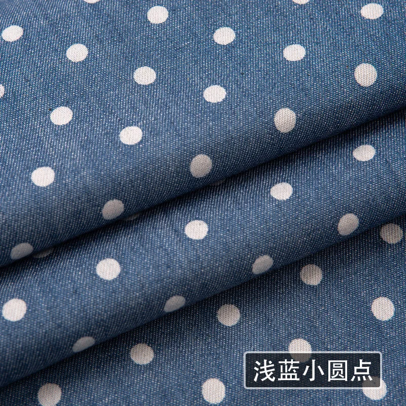 Stripe Soft Washed Denim Fabric Cotton 100% for Shirt Dress Pants Thin Brocade Blue Stars Geometric Printed Sewing Summer Diy 