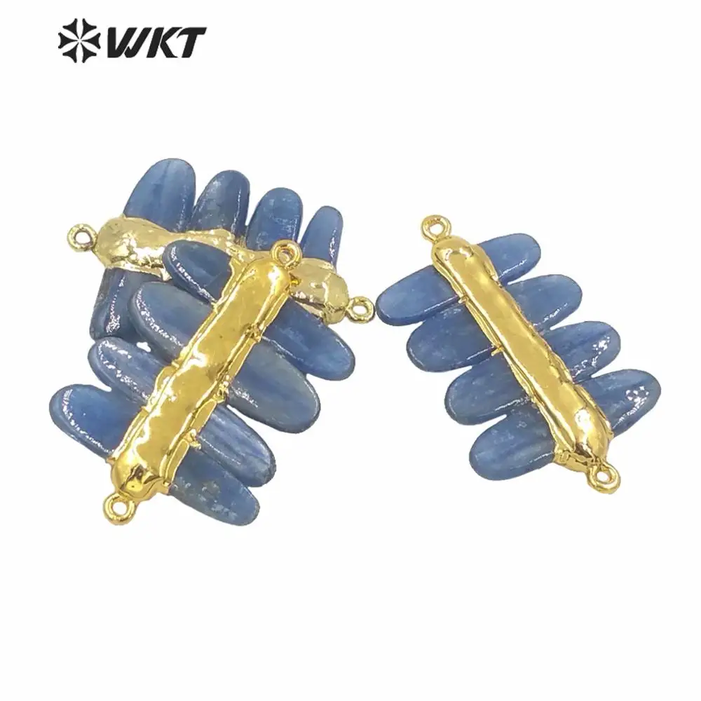 WT-P1566 Wholesale Natural High Quality Deep Blue Kyanite Pendants Fashion Gold Electroplated Double Loops  Stone Decoration