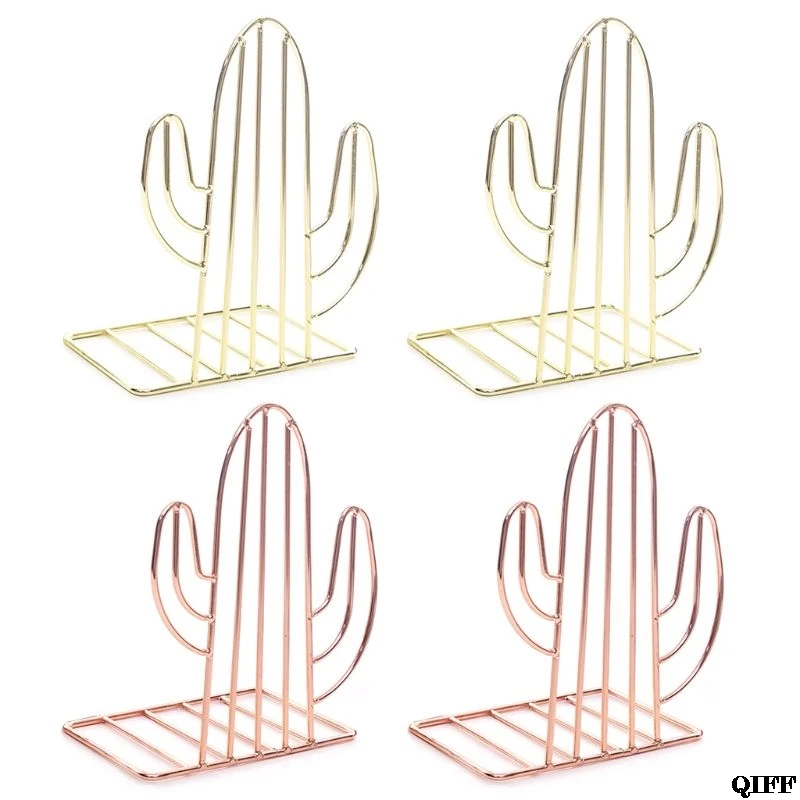 

2PCS/Pair Creative Cactus Shaped Metal Bookends Book Support Stand Desk Organizer Storage Holder Shelf Aug. 14