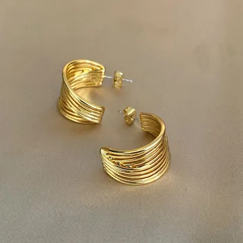 

European and American jewelry exquisite polished C-ring copper earrings fashion texture earnails