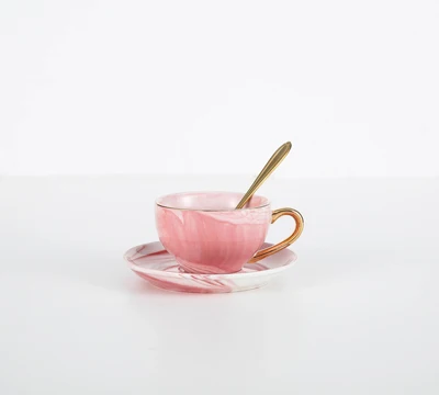 2 шт., чашка для молока, 4 шт., 6 шт./компл., европейская роскошная керамическая кофейная чашка и блюдце, Мраморная текстура, послеобеденный Набор кружек - Цвет: 1PCS-A