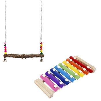 

Chicken Toys Xylophone and Swing Hens Coop Accessories, Rooster Wooden Perch for Run Stand, Chicks Roosting Bar