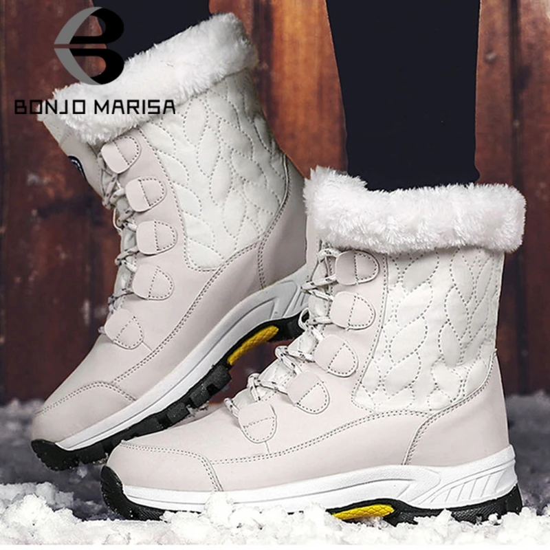

BONJOMARISA Hot Sale 36-42 Winter Super Warm Platform Booties Fashion Sewing Ankle Snow Boots Women 2020 Wedges Shoes Woman