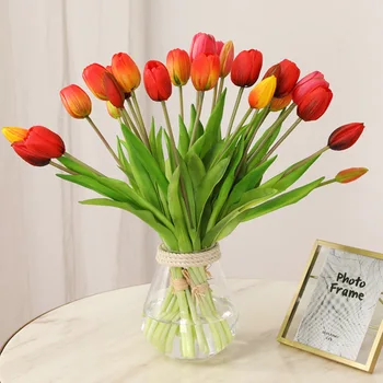 

High-End Artificial Tulip Bouquet Soft Silicone shou zha Artificial Flower Artificial Flower Moisturizing Feel Tulip