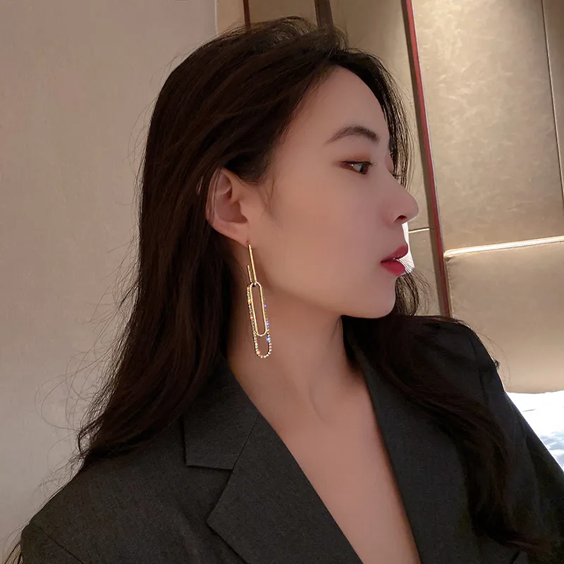 FYUAN Long Rectangle Crystal Drop Earrings for Women Bijoux Geometric Rhinestone Earrings Statement Jewelry