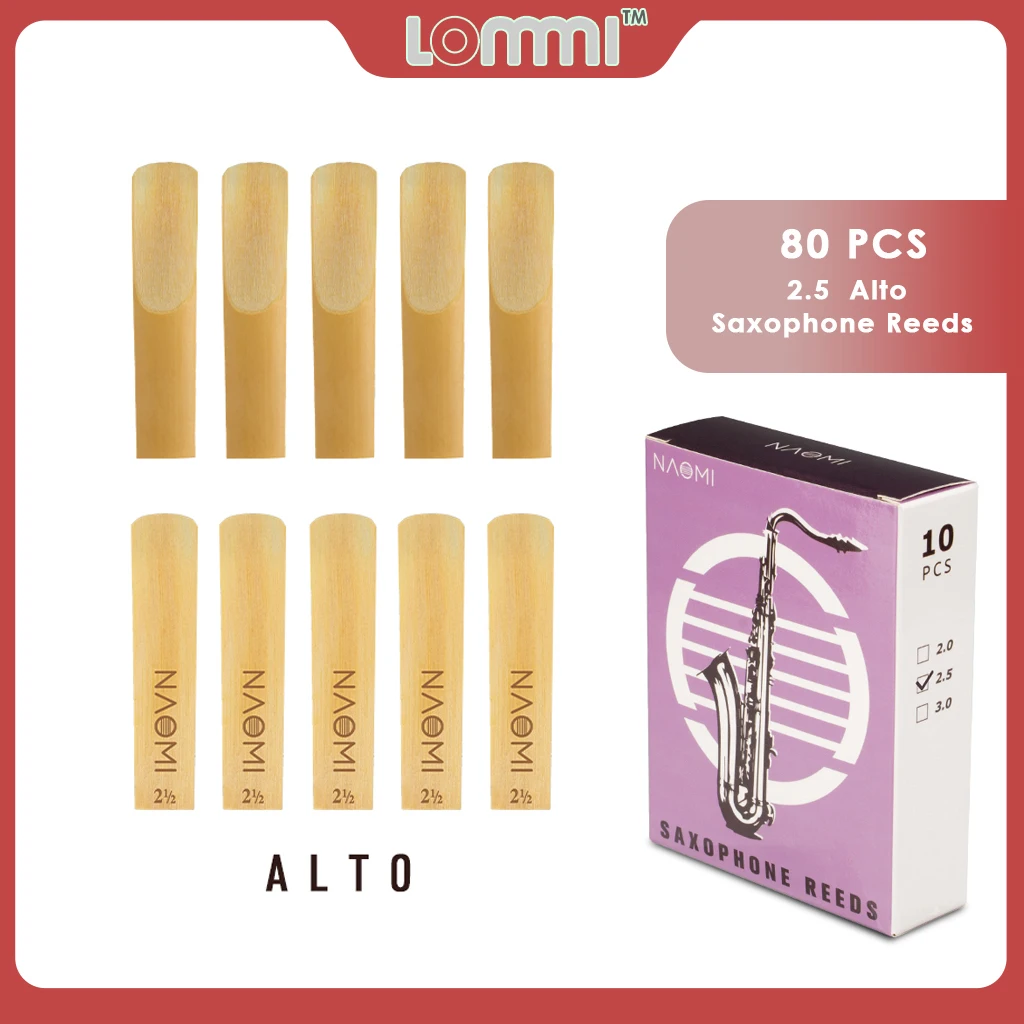 LOMMI 8 Box Of (10pcs) bE Alto Saxophone Reeds Strength 2.5 Bamboo 2-1/2 Sax Mouthpiece Reeds Excellent Response