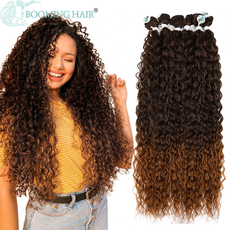 Fasci Di Capelli Ricci Crespi Estensioni Dei Capelli Sintetici Biondi Colore Bicolore Fasci Di Tessuto Per Capelli Spessi 300g Per Le Donne Spedizione Gratuita Synthetic Weave Aliexpress