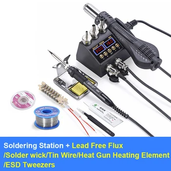 

JCD 2 in 1 750W Hot air gun LCD Digital Display Welding Rework Station for Cell-phone BGA SMD PCB IC Repair Solder iron Hairdry