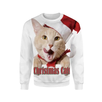 

Funny Christmas Sweatshirt Unisex Hoodies Cat Printed Crewneck Pullovers Bear 3d Hoodies Cat Print Tops Outwears