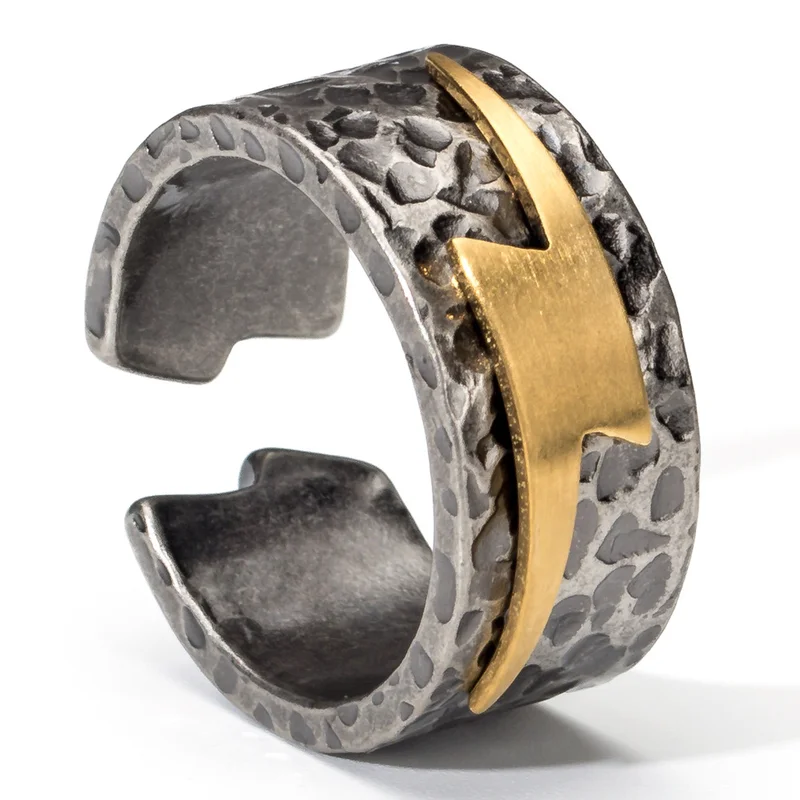 

LOYE Lightning Pattern Titanium Steel Geometric Square Rings Big Wide Mens Vintage Punk Ring Male Domineering Jewelry