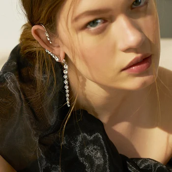 

JIAN 1pcs S925 Drop Earrings for Women Fashion Elegant Rhinestone Long Tassel Wedding Party Bridal Ear Jewelry Gifts