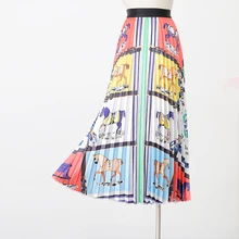 Новинка, плиссированная Осенняя Женская юбка с модным принтом и высокой талией, темпераментная юбка