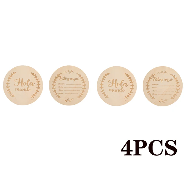 Wooden Baby Month Milestone Card Newborn Birth Month Birthday Milestone Wooden Teether Baby Kids Photography Props Toy Spanish 4Pcs