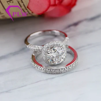 

Moissanite Wedding Ring Set Gorgeous 2 Piece 2CT Round D Color Moissanite Main Stone 14K White Gold