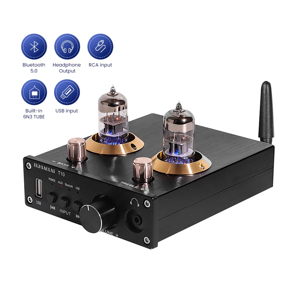 PJ.MIAOLAI TPA3116 Bluetooth 5.0 HiFi 6N3 Vacuum Tube RCA Audio U Disk Headphone Amplifier For Home Theater DIY | Электроника