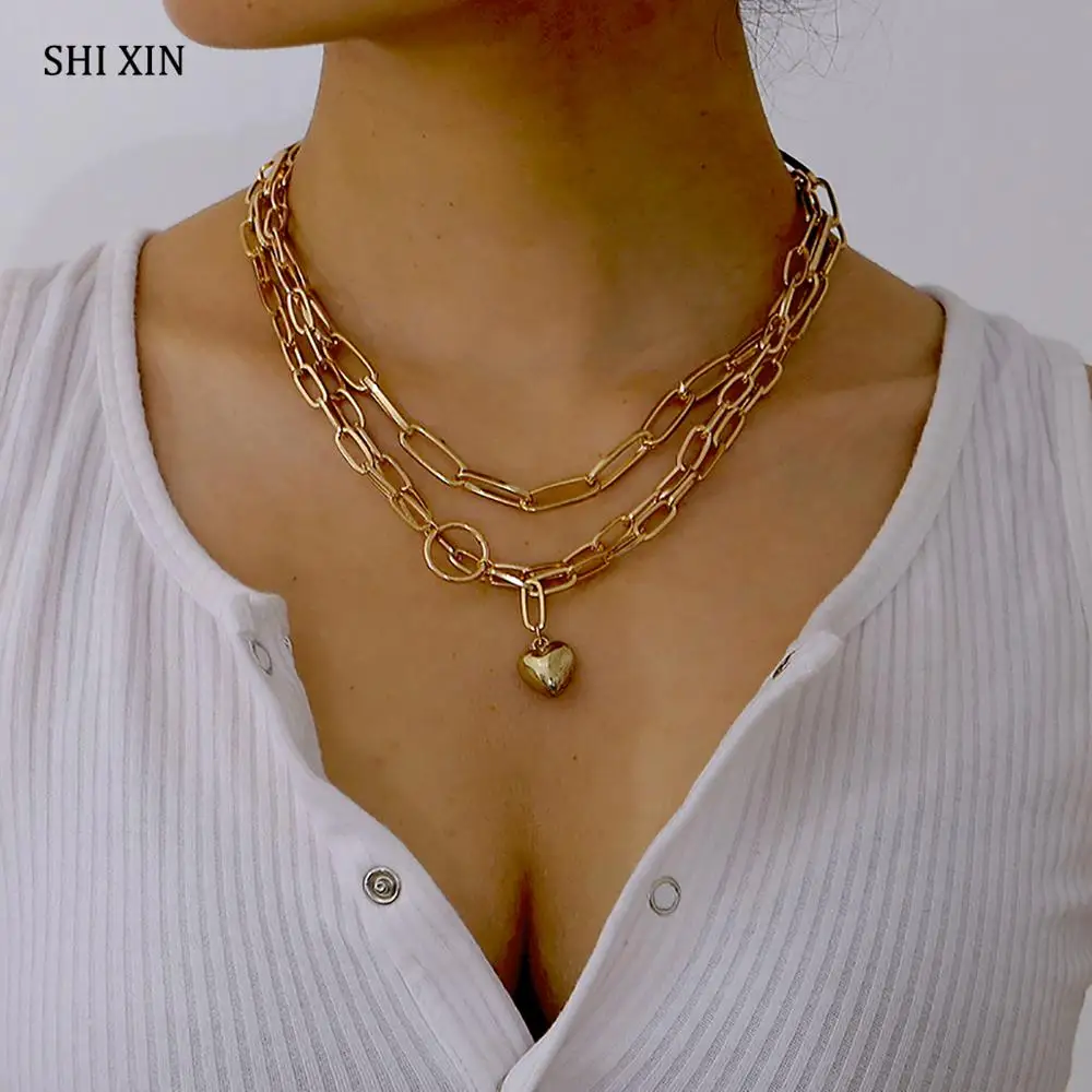 SHIXIN 2 шт./компл. панк многослойная массивная цепочка чокеры ожерелье для женщин в