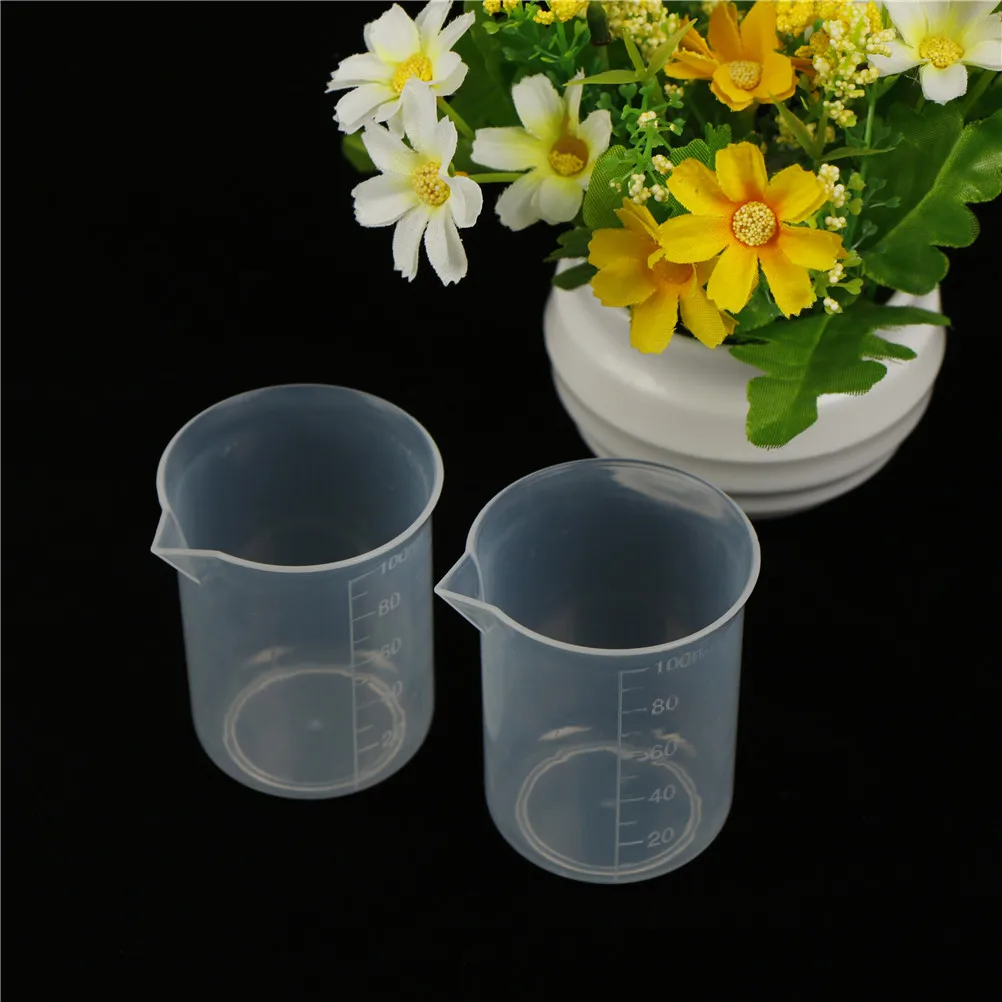 2pcs Clear Plastic Graduated Measuring Cup Jug Beaker Lab Tool 100mL | Дом и сад