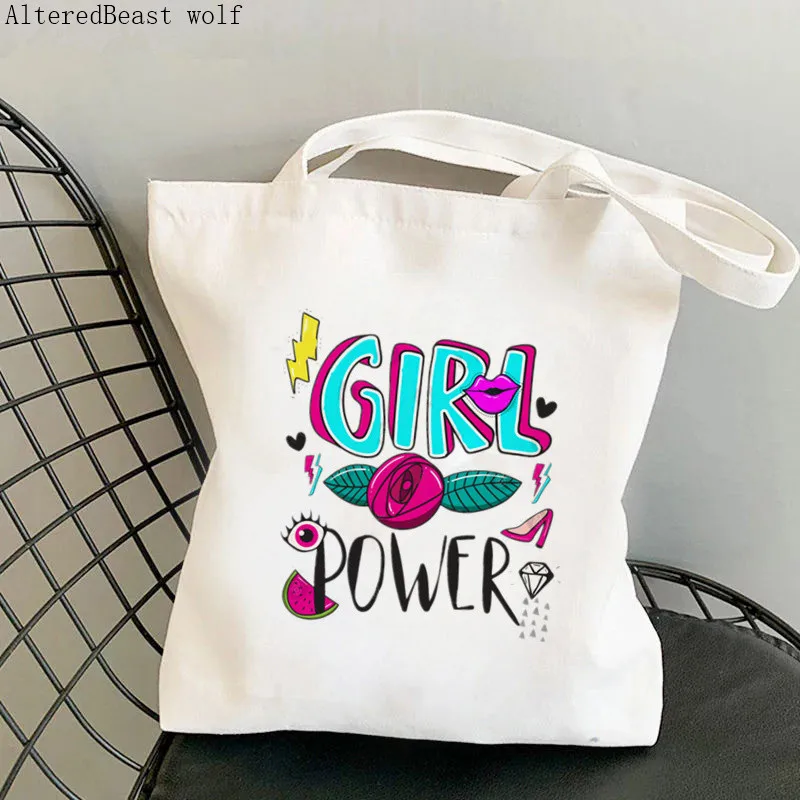 Women Shopper bag Together we make more girl power Bag Harajuku Shopping Canvas Shopper Bag girl handbag Tote Shoulder Lady Bag