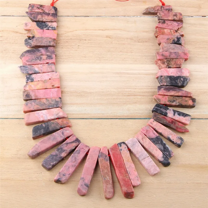 

Natural Rhodonite Point Beads 5-8 mm*20-48 mm Gem Stone Top Drilled Polished Slice Slab Beads For DIY Graduated Pendant Jewelry