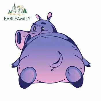 

EARLFAMILY 13cm x 12.7cm for Cute Hippopotamus Anime Car Stickers Trunk Cartoon Decal Scratch-Proof Trunk Windshield Graphics