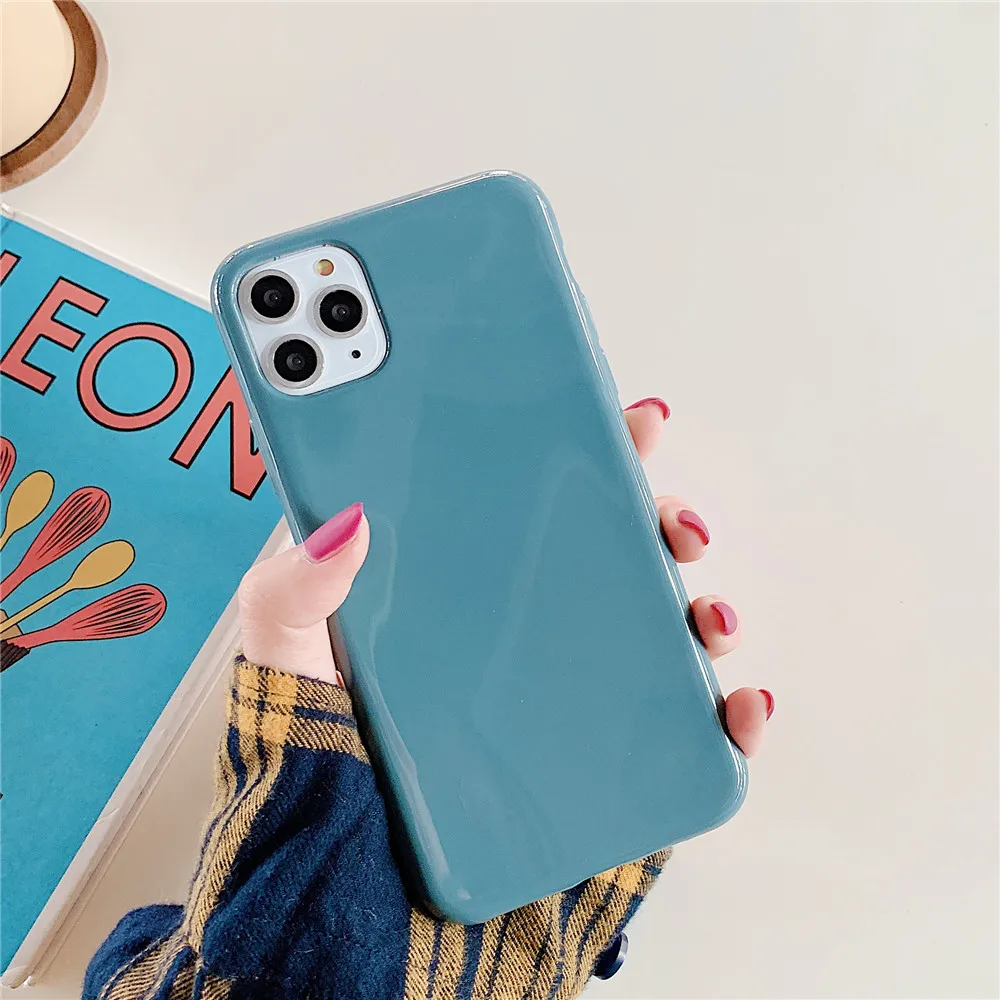 Lovebay глянцевый чехол для телефона для iPhone 11 Pro X XR Xs Max нежный сплошной карамельный цвет мягкий ТПУ задняя крышка для iPhone 6 6s 7 8 Plus - Цвет: Синий