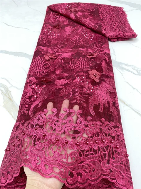 PGC African 3D Mesh Lace Fabric Embroidery African French Lace Fabric 2021 High Quality Lace With Beads Wedding Sewing YA4178B-1 african lace fabric8