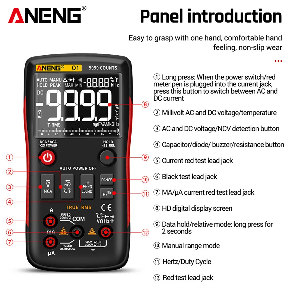 ANENG Q1 мультиметр тестер 9999 цифровой rm409 esr meter digital multimeter транзистор указатель