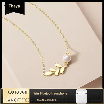 

Thaya S925 Silver Freshwater Pearl Necklace Olive Leaf Necklace Pendant Silver Zircon 45cm Elegant For Women Fine Jewelry Gift