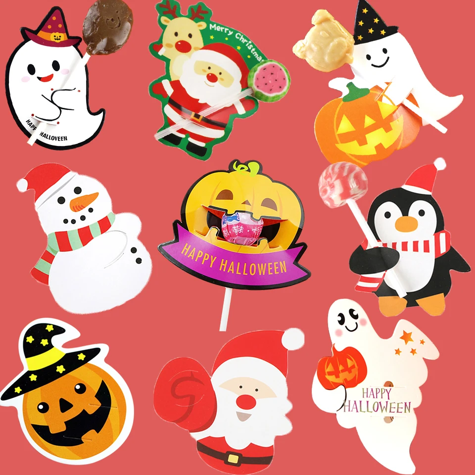

20/50PCS Christmas Halloween Series Candy Package Card Cartoon Ghost Pumpkin Lollipop Biscuits Kids Gift Party Home DIY Supplies