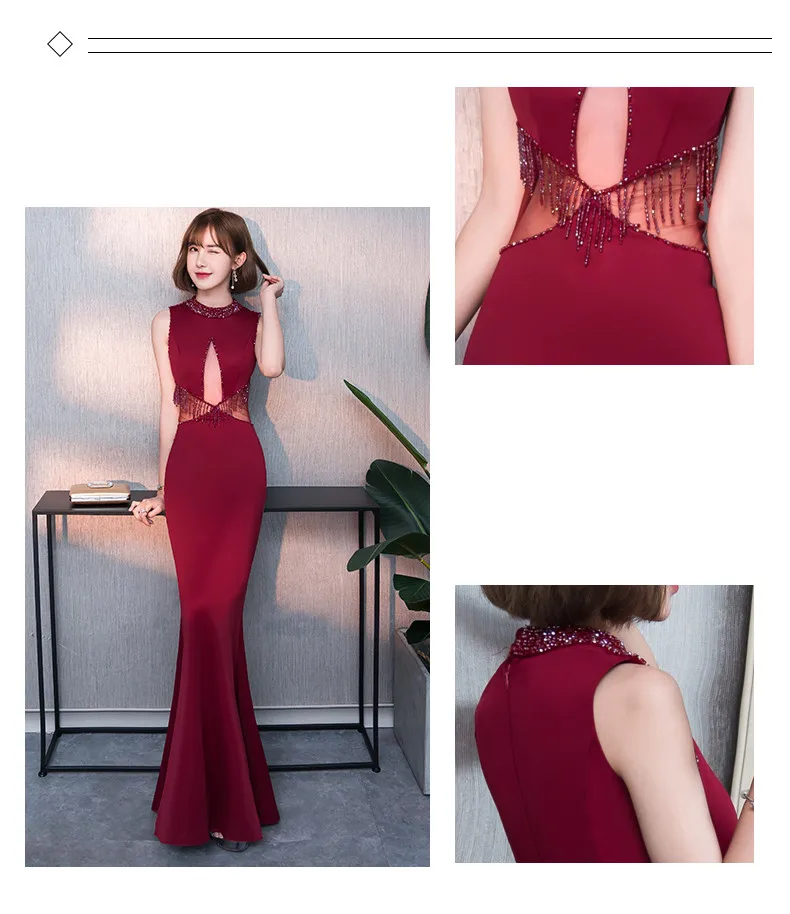 Robe De Soiree бордовое элегантное вечернее платье русалки vestido de festa торжественное платье вечерние платья, украшенные бисером длинное платье