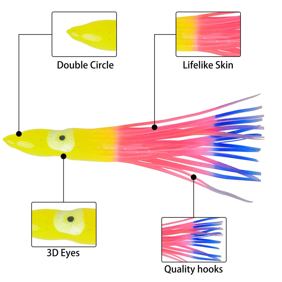 Lot De 6 Leurres Souples Pieuvre / Calmar - Jigs Double Assistance 11cm - 21g