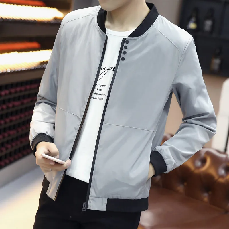 

Spring And Autumn Thin Men Baseball Collar Solid Color Casual Coat Youth Korean-style Slim Fit Large Size Convention Fashion Jac