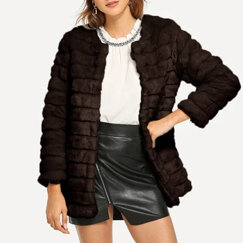 

Autumn Fur Jacket Women Faux Fur Coat O-neck Fluffy Thick Warm Long Coats Women Furry Striped Jackets Winter Ropa Mujer Invierno