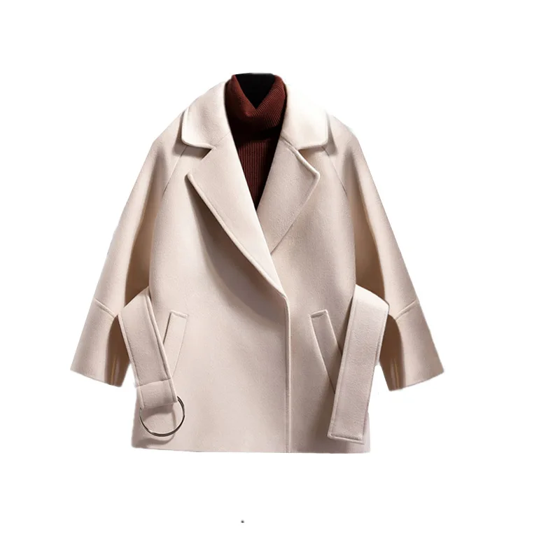Новое шерстяное пальто женское осеннее зимнее шерстяное пальто Женский Короткий плащ приталенное пальто размера плюс верхняя одежда женская ветровка - Цвет: cream