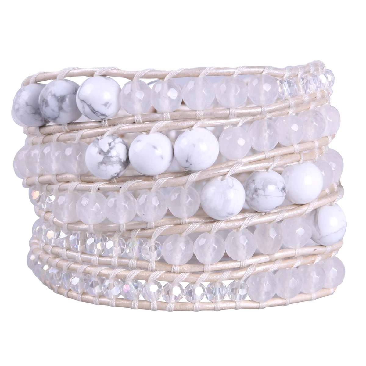 

KELITCH Handmade 5 Strand Leather Wrap Bracelet Natural Stone Crystal Beads Charka Bracelet Jewelry Couples Bracelets Creative G