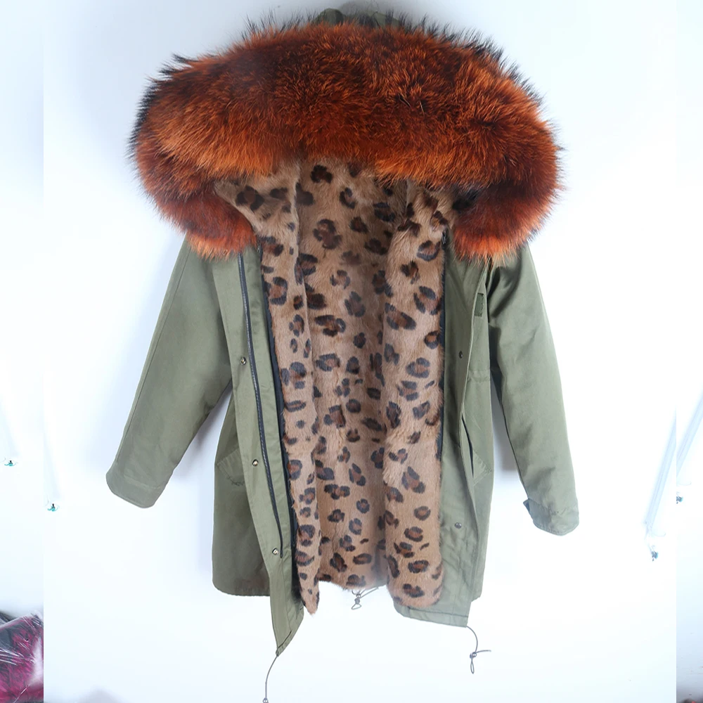 

2019 Real Leopard Fur Waterproof Parka Winter Jacket Natural Fox Fur Collar Hood Cuffs Coat Thick Warm Outerwear Streetwear