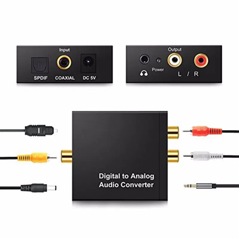 

Digital to Analog Audio Converter Amplifier Decoder Optical Fiber Coaxial Signal to Analog Stereo Audio Adapter 3.5MM Jack 2*RCA