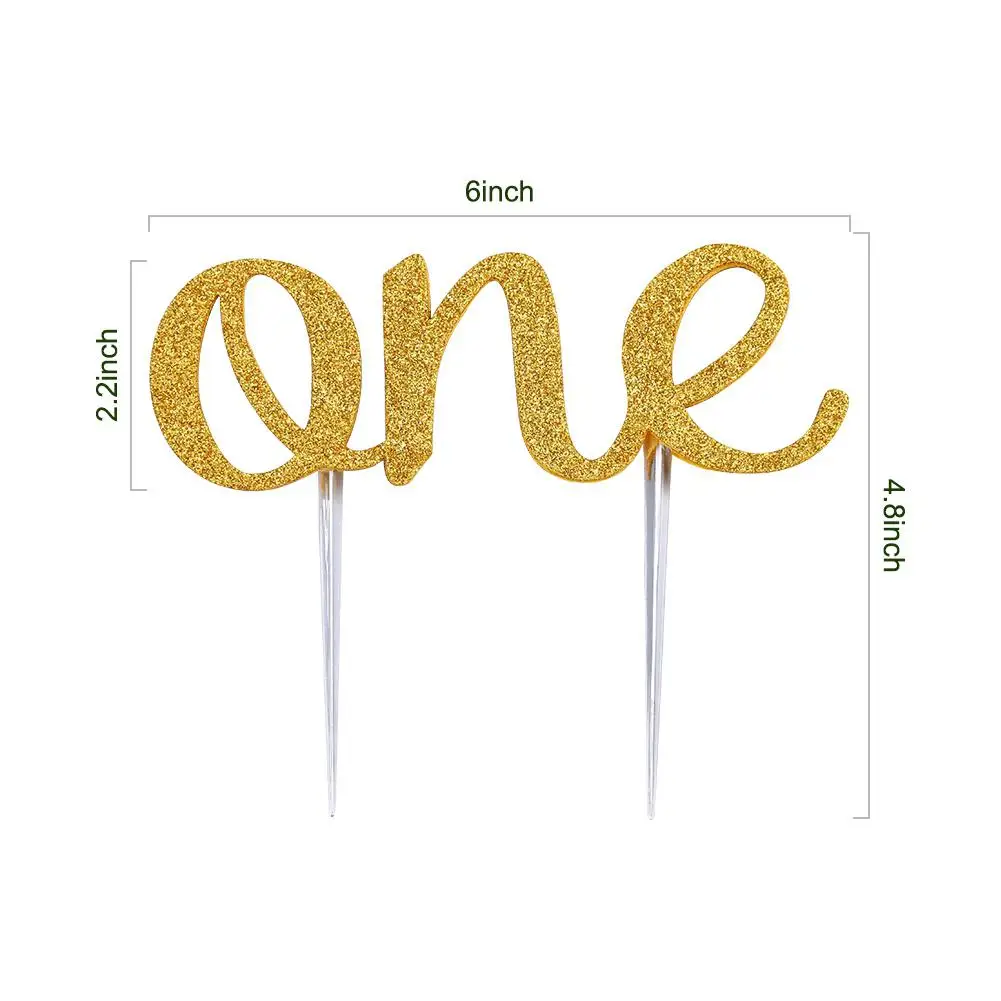

GloryStar Handmade ONE Letter Birthday Cake Topper Decoration with Double Sided Gold Glitter Stock