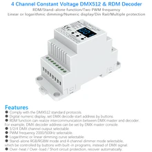 Светодиодный декодер DMX RDM, DC 12 В, 24 В, на din-рейке, 4 канала, ШИМ, постоянное напряжение, светодиодный RGB RGBW