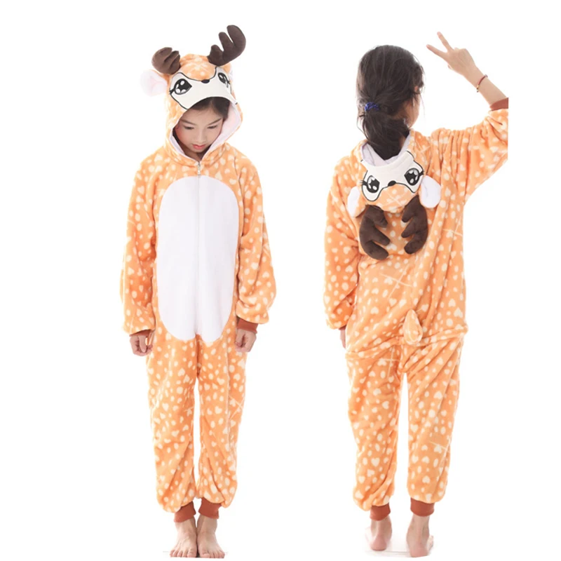 Детские пижамы; зимняя одежда для сна; комбинезоны для мальчиков; пижамный комплект для девочек; кигуруми; единорог; Ститч; панда; Пижама с животными; детская пижама - Цвет: Deer