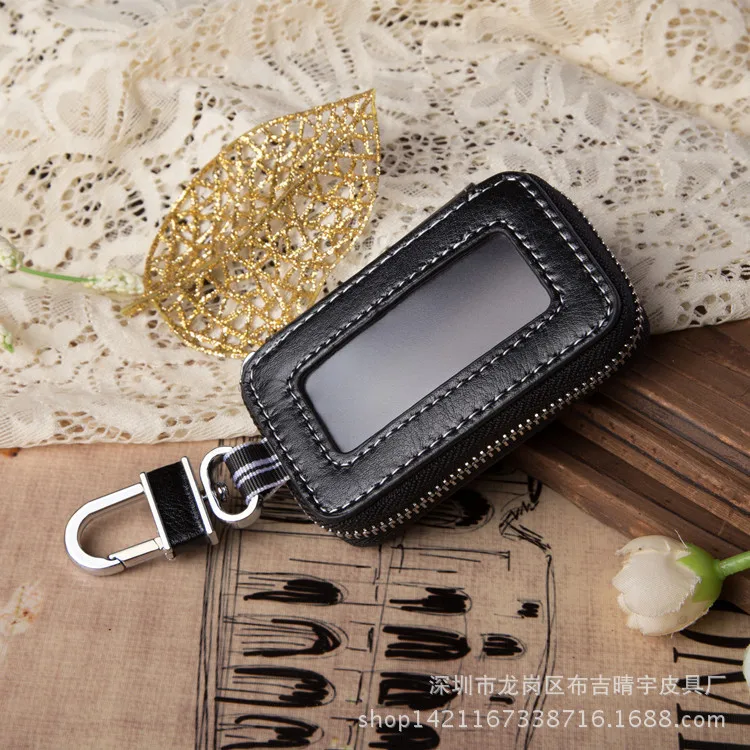Cross Border Supply of Goods Genuine Leather Car Key Bag Universal Vehicle Models Key Bag Transparent Button Zipper Key Leather